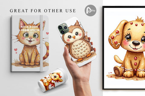 Digital Paper Watercolor Gingerbread Friends Digital Pattern artnoy 