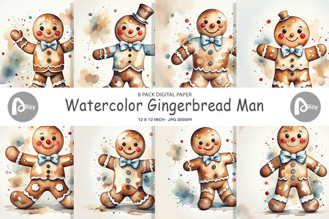 Digital Paper Watercolor Gingerbread Man Digital Pattern artnoy 