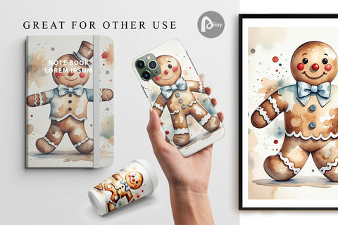 Digital Paper Watercolor Gingerbread Man Digital Pattern artnoy 