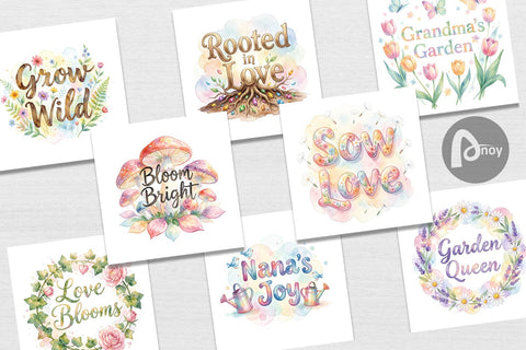 Digital Paper Watercolor Grandma Garden Love Quotes Digital Pattern artnoy 