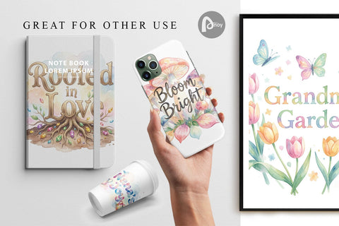 Digital Paper Watercolor Grandma Garden Love Quotes Digital Pattern artnoy 