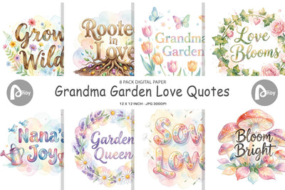 Digital Paper Watercolor Grandma Garden Love Quotes Digital Pattern artnoy 