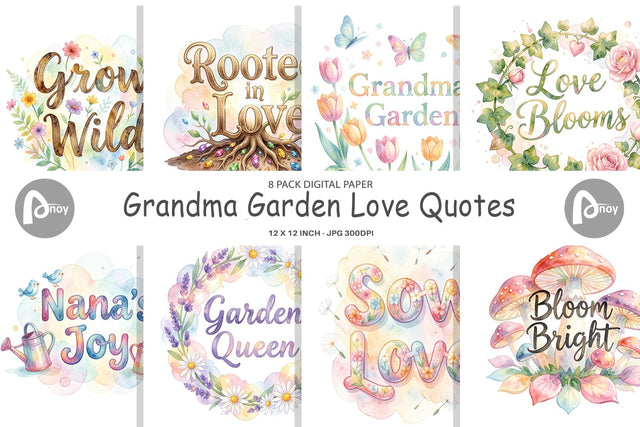 Digital Paper Watercolor Grandma Garden Love Quotes Digital Pattern artnoy 