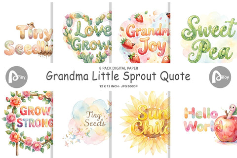 Digital Paper Watercolor Grandma Little Sprout Quote Digital Pattern artnoy 