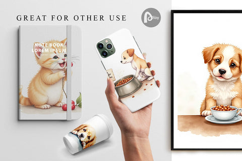 Digital Paper Watercolor Grateful Pups Kittens Digital Pattern artnoy 