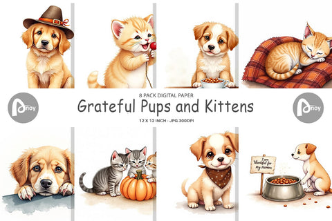 Digital Paper Watercolor Grateful Pups Kittens Digital Pattern artnoy 