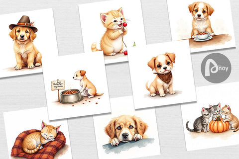 Digital Paper Watercolor Grateful Pups Kittens Digital Pattern artnoy 