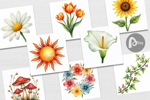 Digital Paper Watercolor Groovy Garden 70s Retro Watercolor Florals Digital Pattern artnoy 