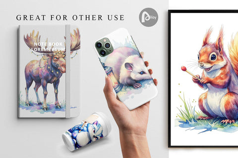 Digital Paper Watercolor Grumpy Camping Animals Digital Pattern artnoy 