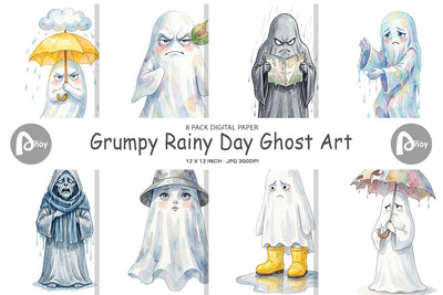 Digital Paper Watercolor Grumpy Rainy Day Ghost Art Digital Pattern artnoy 