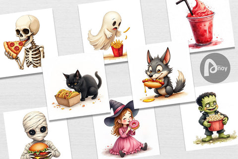 Digital Paper Watercolor Haunted Junk Food Digital Pattern artnoy 