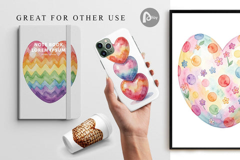 Digital Paper Watercolor Heart Shaped Easter Egg Art Digital Pattern artnoy 