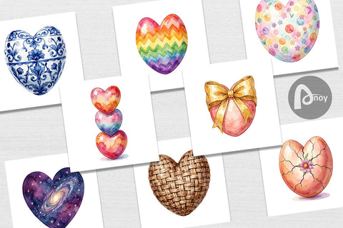 Digital Paper Watercolor Heart Shaped Easter Egg Art Digital Pattern artnoy 