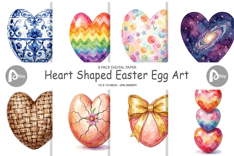 Digital Paper Watercolor Heart Shaped Easter Egg Art Digital Pattern artnoy 