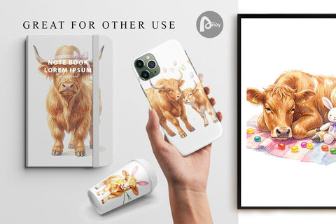 Digital Paper Watercolor Highland Cow Easter Digital Pattern artnoy 