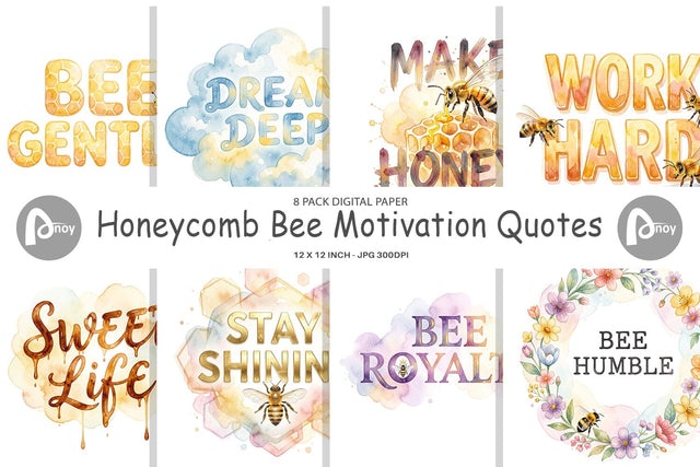 Digital Paper Watercolor Honeycomb Bee Motivation Quotes Digital Pattern artnoy 