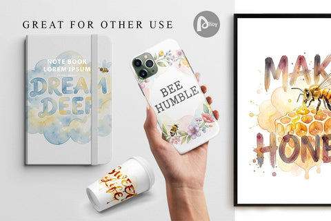 Digital Paper Watercolor Honeycomb Bee Motivation Quotes Digital Pattern artnoy 