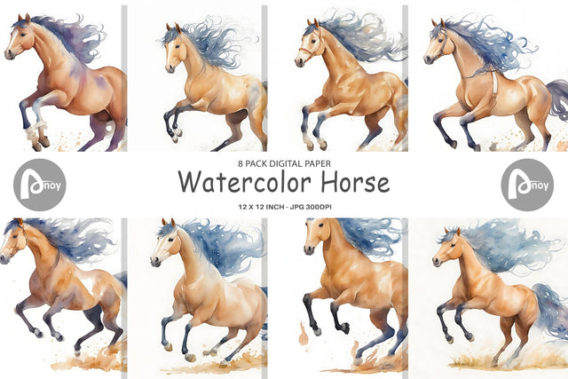 Digital paper Watercolor Horse Digital Pattern artnoy 