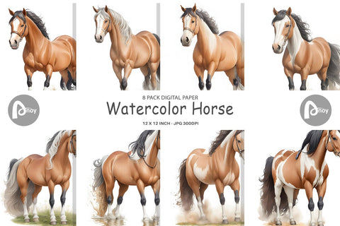 Digital Paper Watercolor Horse Digital Pattern artnoy 