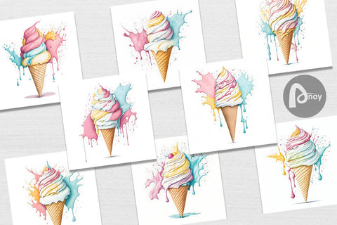 Digital Paper Watercolor Ice Cream Digital Pattern artnoy 