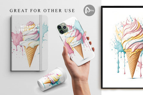Digital Paper Watercolor Ice Cream Digital Pattern artnoy 