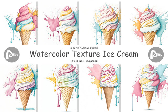 Digital Paper Watercolor Ice Cream Digital Pattern artnoy 