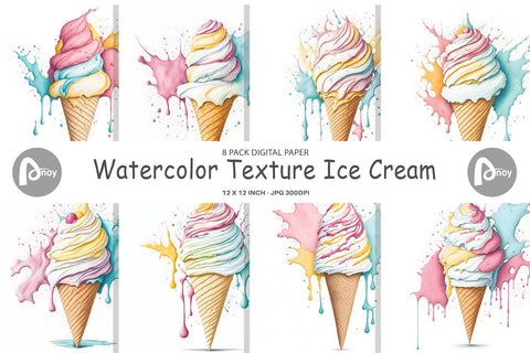 Digital Paper Watercolor Ice Cream Digital Pattern artnoy 