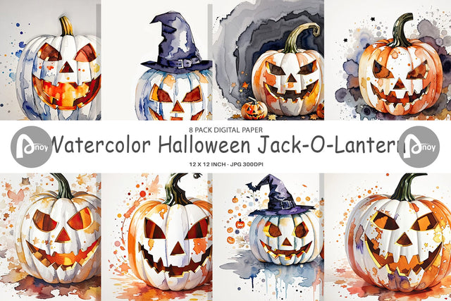 Digital Paper Watercolor Jack O Lantern Digital Pattern artnoy 