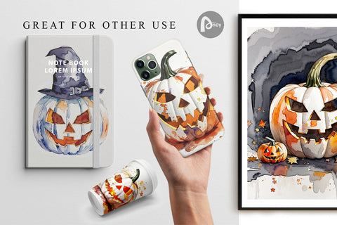 Digital Paper Watercolor Jack O Lantern Digital Pattern artnoy 