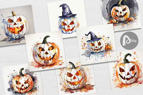 Digital Paper Watercolor Jack O Lantern Digital Pattern artnoy 