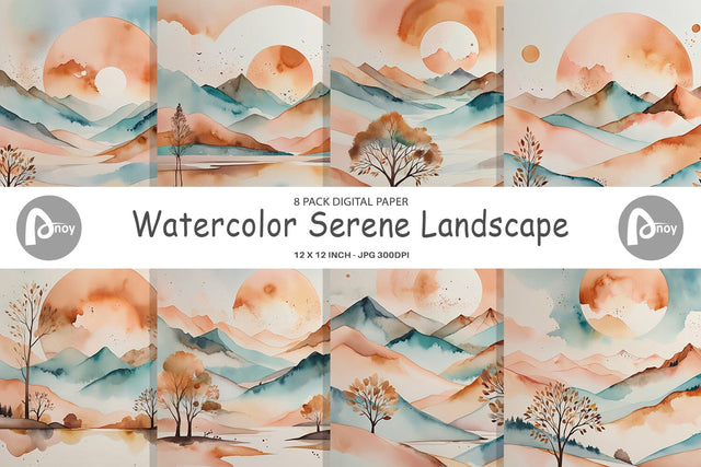 Digital Paper Watercolor Landscape Digital Pattern artnoy 