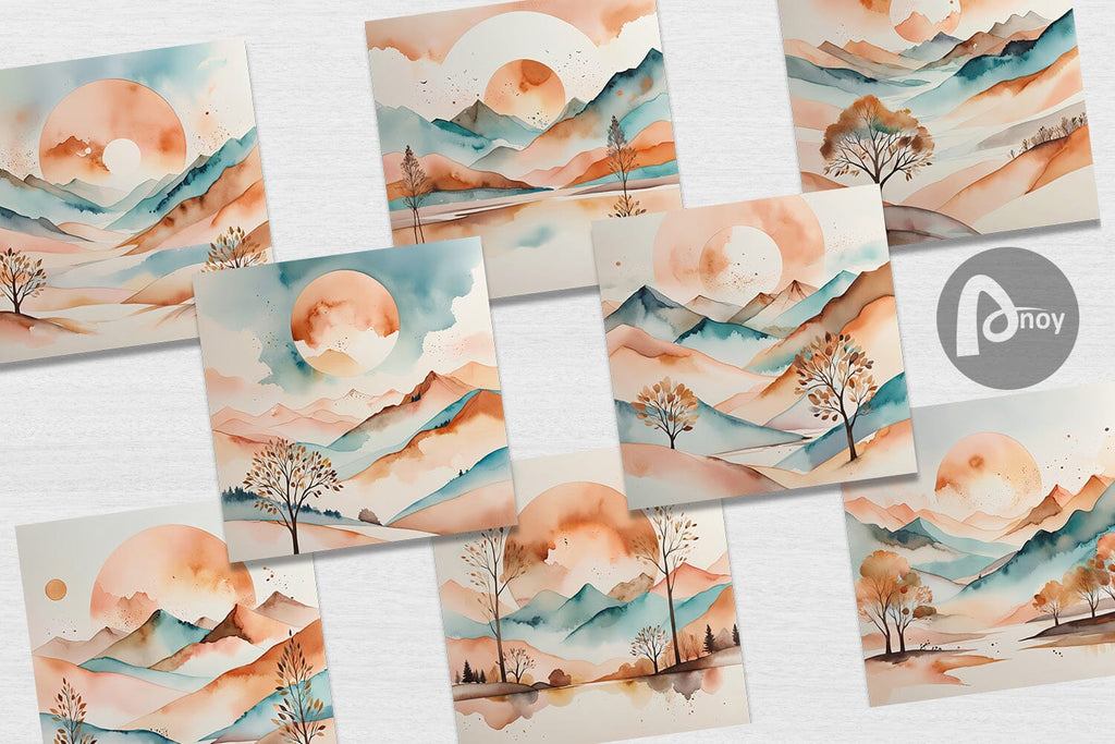 Digital Paper Watercolor Landscape - So Fontsy