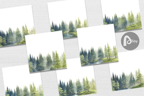 Digital Paper Watercolor Landscape Tree Digital Pattern artnoy 