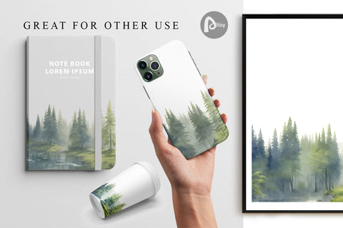 Digital Paper Watercolor Landscape Tree Digital Pattern artnoy 