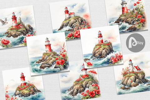 Digital Paper Watercolor Lighthouse Digital Pattern artnoy 