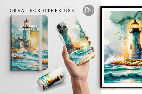 Digital Paper Watercolor Lighthouse Digital Pattern artnoy 