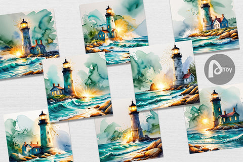 Digital Paper Watercolor Lighthouse Digital Pattern artnoy 