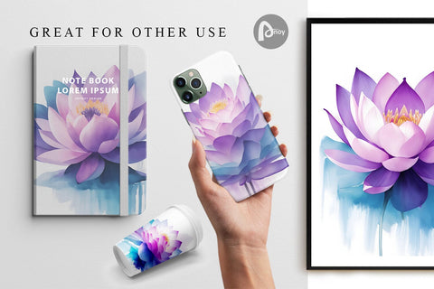 Digital Paper Watercolor Lotus Flower Digital Pattern artnoy 