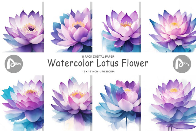 Digital Paper Watercolor Lotus Flower Digital Pattern artnoy 