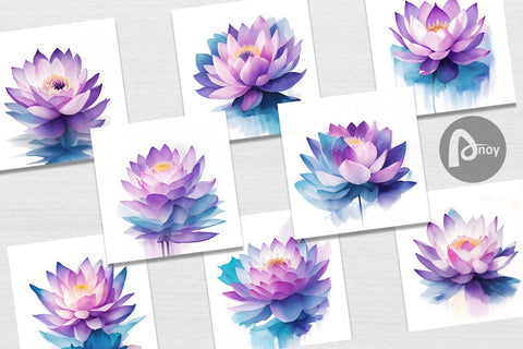 Digital Paper Watercolor Lotus Flower Digital Pattern artnoy 