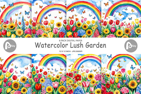 Digital Paper Watercolor Lush Garden Sublimation artnoy 