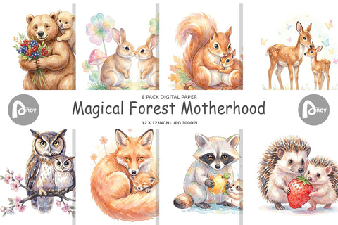 Digital Paper Watercolor Magical Forest Motherhood Digital Pattern artnoy 