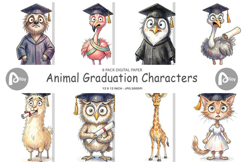 Digital Paper Watercolor Messy Animal Graduation Digital Pattern artnoy 