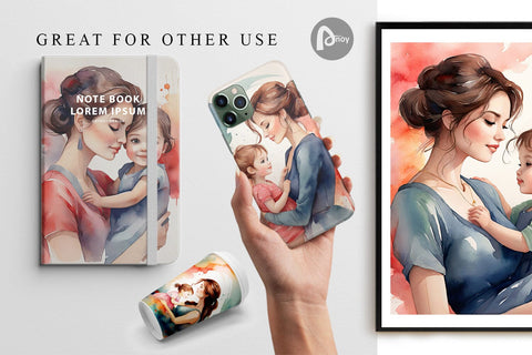 Digital Paper Watercolor Mom and Kid Digital Pattern artnoy 