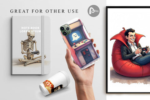 Digital Paper Watercolor Monster Gaming Night Digital Pattern artnoy 