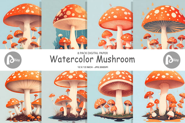 Digital Paper Watercolor Mushroom SVG artnoy 