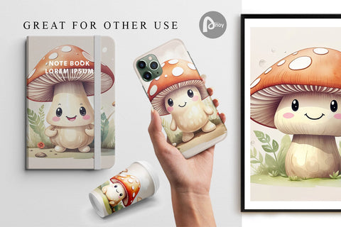 Digital Paper Watercolor Mushrooms Digital Pattern artnoy 