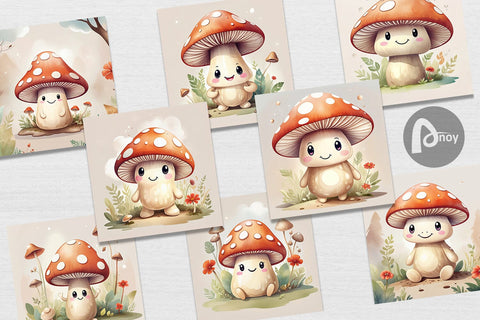 Digital Paper Watercolor Mushrooms Digital Pattern artnoy 