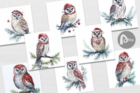 Digital Paper Watercolor Owl Christmas Digital Pattern artnoy 