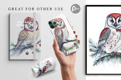 Digital Paper Watercolor Owl Christmas Digital Pattern artnoy 